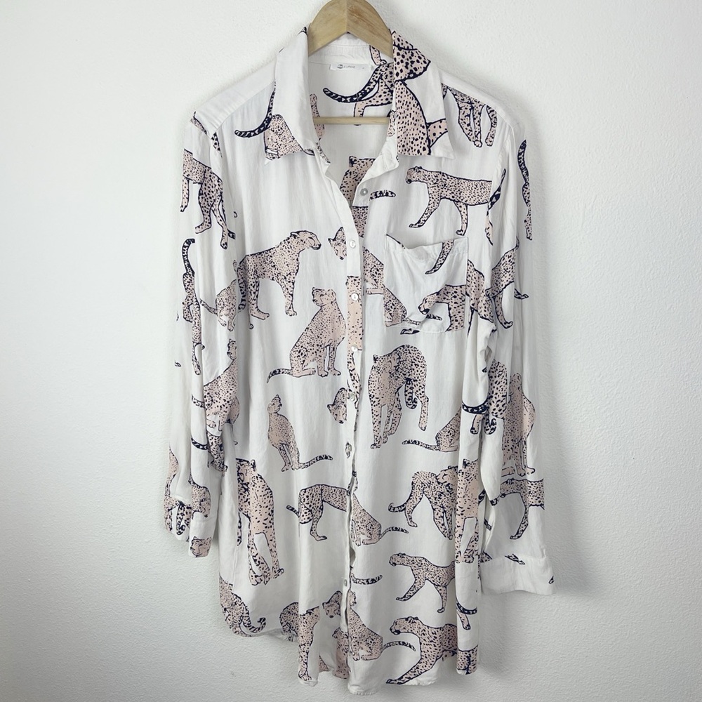 Cupshe Kelsie Leopard print Cover up/ shirt dress L - Picture 2 of 7